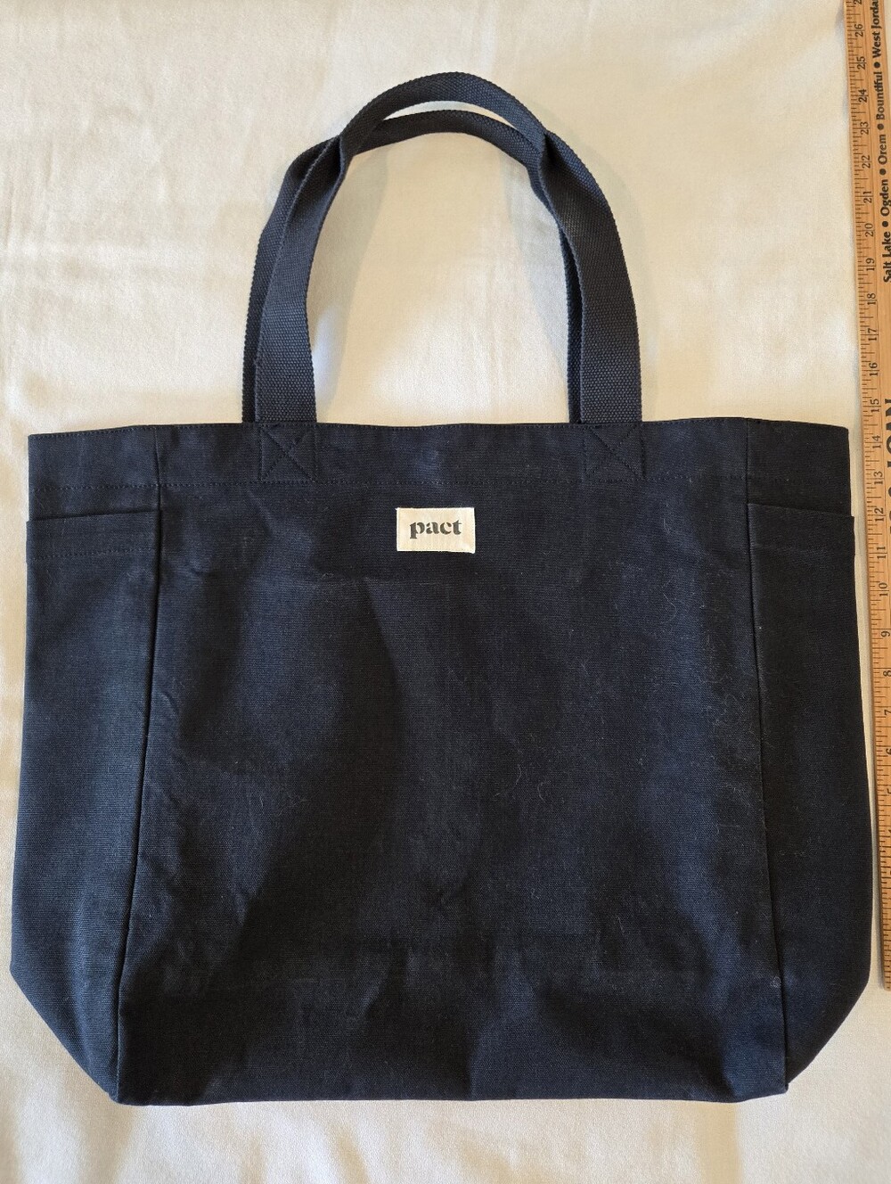 Pact 100% Organic Cotton Black Canvas Beach Bag Everyday Tote Heavyweight